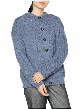 Shannon Woolen Mills Merino Wool Irish Sweater Cardigan Blue Small